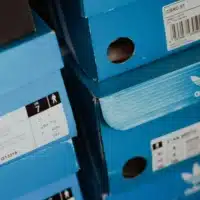 Close-up of shoe boxes used for storing unsorted documents